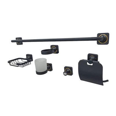 Set 6 piese accesorii baie, alama, negru ANY888836