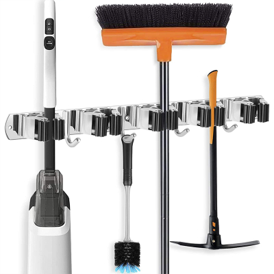 Suport multifunctional perete – mop, mături, 5 spații inox