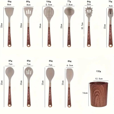 Set 12 ustensile de bucatarie din silicon pentru gatit, suport inclus