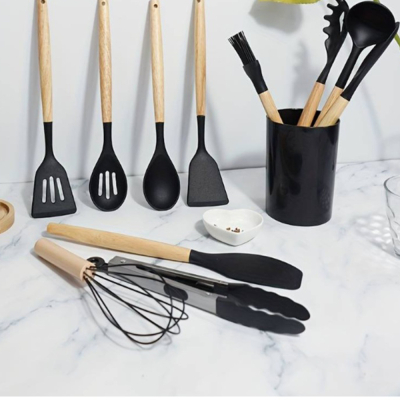 Set 12 ustensile de bucatarie din silicon pentru gatit, suport inclus