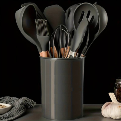 Set 12 ustensile de bucatarie din silicon pentru gatit, suport inclus