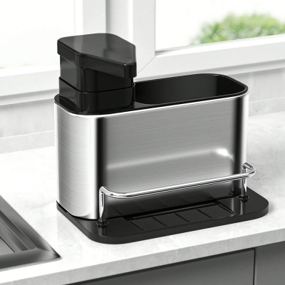 Dispenser detergent vase – inox argintiu-negru multifunctional