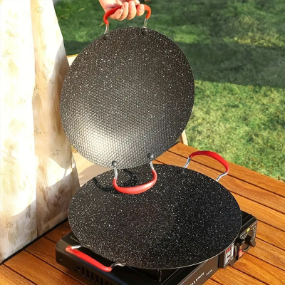 Plita coreeana tip disc pentru gratar, antiaderenta, manere de silicon