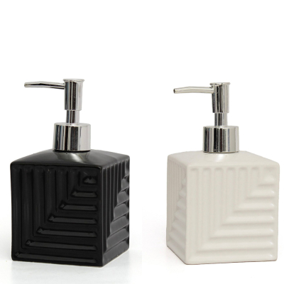 Dozator ceramic pentru sapun lichid, capacitate 450 ml, alb & negru