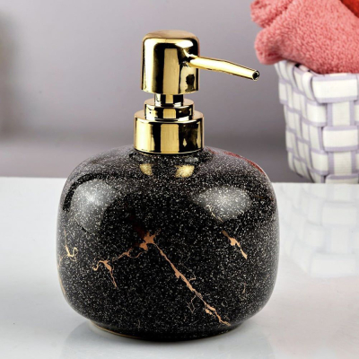 Dozator ceramic elegant pentru sapun lichid, 15 cm, negru marmorat
