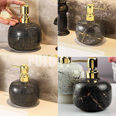 Dozator ceramic elegant pentru sapun lichid, 15 cm, negru marmorat