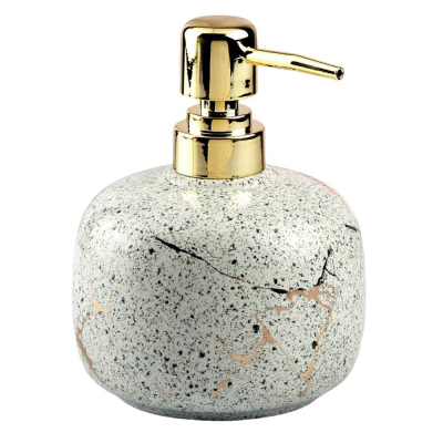 Dozator ceramic elegant pentru sapun lichid, 15 cm, alb marmorat