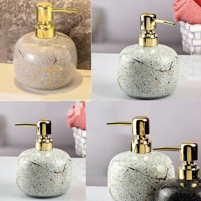 Dozator ceramic elegant pentru sapun lichid, 15 cm, alb marmorat