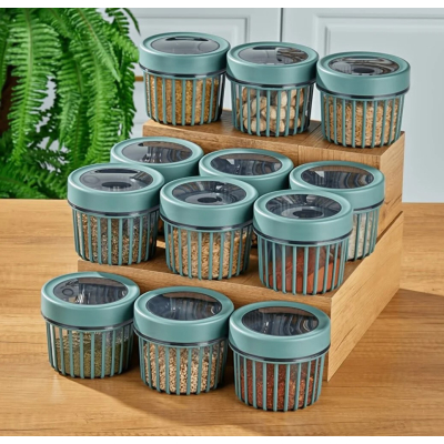 Set 3 recipiente cu capac din plastic, 500 ml, 11X9 cm, culoare  transparent / verde - ANY141