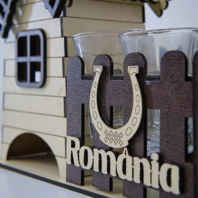 Minibar / suport in forma de moara cu 4 pahare din sticla incluse - ANY150