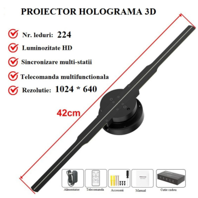 Holograma 3D cu 224 leduri, 42cm diametru, pentru reclame foto/video, control wireless, telecomanda - PD42-1